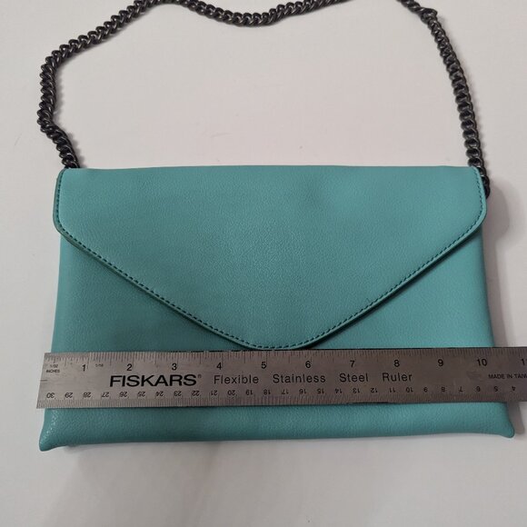 New J Crew Tiffany Blue Leather Envelope Bag with Chain - Picture 13 of 16